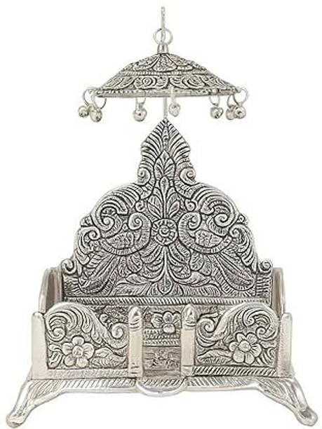 MLS HANDICRAFTS Krishna Singhasan for Laddu Gopal – Elegant Metal Singhasan for Home and Temples Decorative Showpiece  -  11 cm