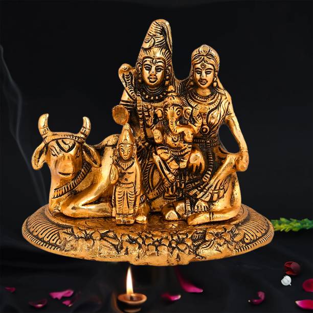 NOKTUS Shiv Parivar Ganesh ji idol, Kartik ji idol, Shiva Parvati ji idol with Nandi ji Decorative Showpiece  -  13 cm