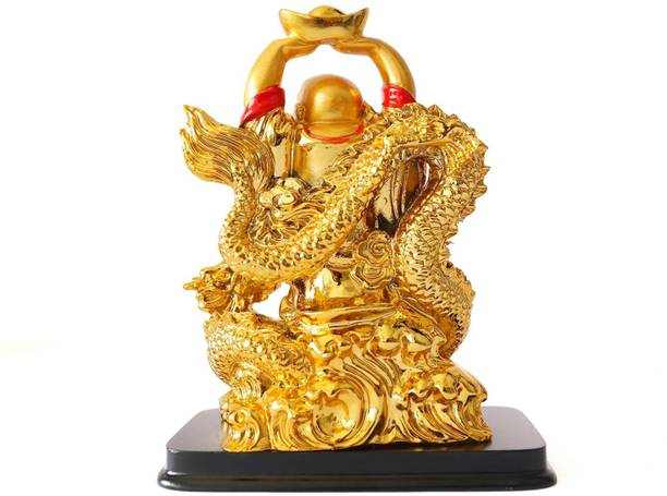 The Spiritual Living Laughing Buddha Idol with Wealth Ingot and Dragon Base | Feng Shui Vastu | Decorative Showpiece - 16.5 cm