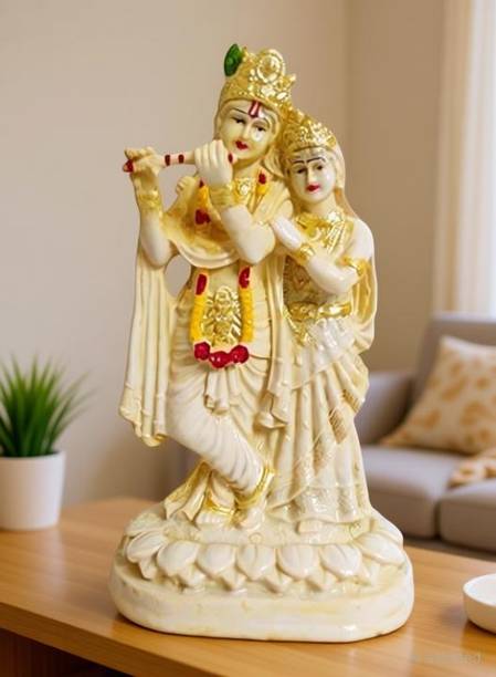 HUBZONES Resin Lord Radha Krishna Statue | Murlidhar/Krishan Kanhiya Idol, (Cream) Decorative Showpiece  -  20 cm