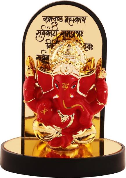 jagriti enterprise Polyresin Gold Plate Ganesh Ji Idol Statue Car Dashboard,Table gold Umbrella Decorative Showpiece  -  3.25 cm