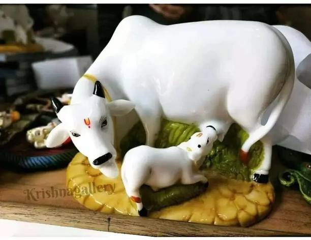 DARIDRA BHANJAN Cow Statue Murti Marble Cow , Krishna Cow Statue ,Laddu Gopal,Krishan Ji Murti Decorative Showpiece  -  10 cm