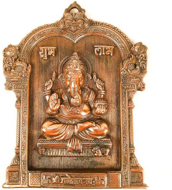 Apkamart Handcrafted Lord Ganesh Metal Wall Hanging with Shubh Labh- 13 Inch Decorative Showpiece  -  34 cm