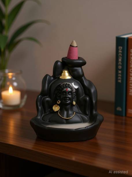 DecorArt Lord Shiva Backflow Smoke Fountain Incense Holder with 51 Backflow Cones/Dhoop Decorative Showpiece  -  12 cm