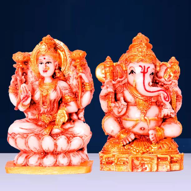NOKTUS Mata Laskhmi Ji Idol With God Ganesh ji Idol Set for Pooja Room &amp; Gifts Decorative Showpiece  -  10 cm