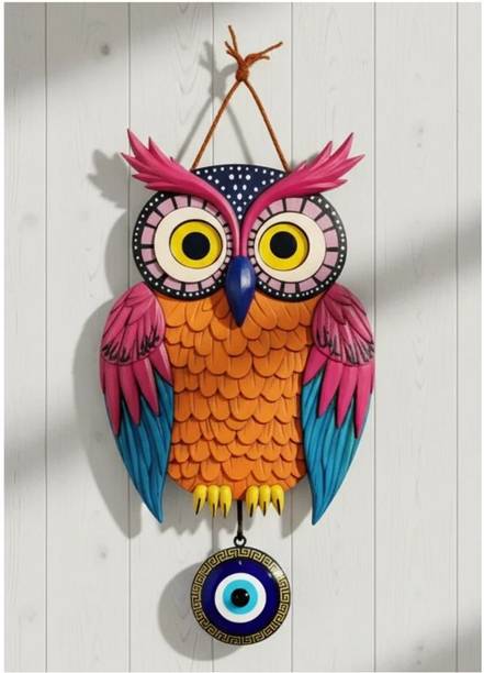 TANEJA AND ASSOCIATES Colorful Owl Wall Hanging Décor with Evil Eye Charm| Home Decoration Decorative Showpiece  -  30 cm