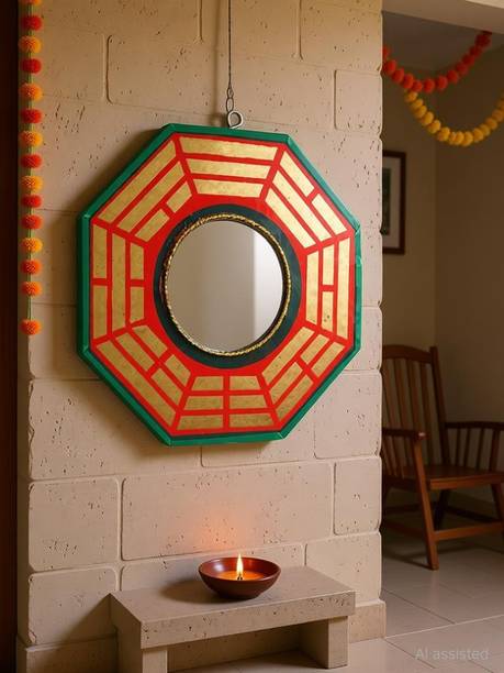 Shaktiyantra Shakti Yantra Vastu / Feng Shui / Pakwa / Bagua Mirror For Protection And Remove Out side Negetive Energy Decorative Showpiece - 6 Inch (Pack Of 1) Decorative Showpiece  -  15 cm