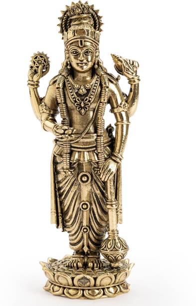 IndianArtVilla Brass Vishnu Ji Standing Murti 4 Inch For Spritiual & Pooja Decorative Showpiece  -  10.16 cm