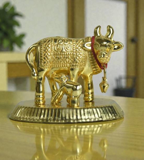 Sigaram 2 Inch Gold Plated Cow & Calf Idol for Home Decor & Decorative Showpiece K4952 Decorative Showpiece  -  5 cm