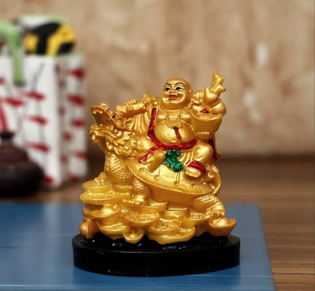 BLADESMITH Golden Laughing Buddha Wealth Statue Decorative Showpiece  -  14 cm