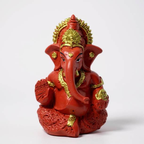 Littykart Orange Ganesha for Home decor, Gifting, Car Dashboard Decorative Showpiece  -  9 cm