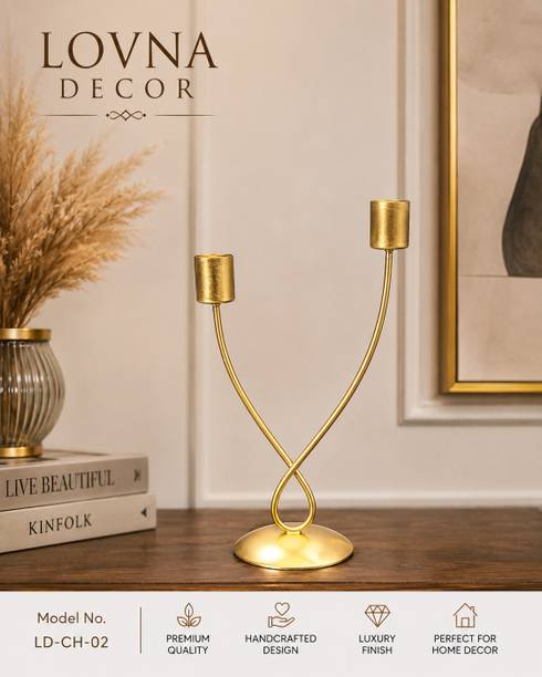 lovnadecor LOVNA DECOR Golden Loop Candle Holder Decorative Showpiece  -  20.32 cm