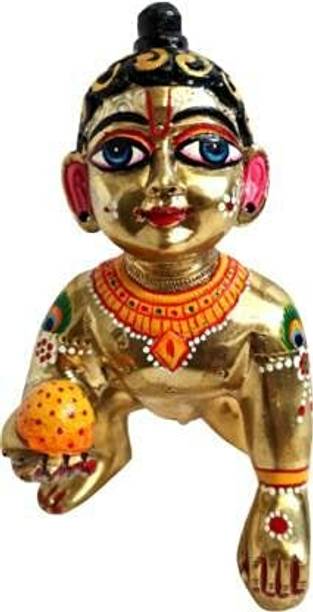 krishnagallery1 Astadhatu Brass Laddu Gopal Murti Designing Good Painting Laddu Gopal pure Pital Brass Hpme Temple Poojan Use , Makhan Krishna , Krishna statue , Krishna murti , radha Krishan Murti Decorative Showpiece  -  18 cm