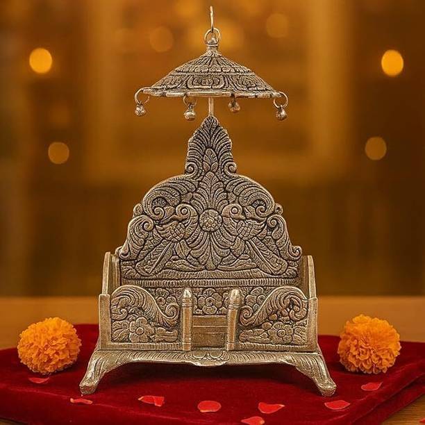 RABHYA HANDICRAFTS Antique Silver Jhula Singhasan with Umbrella | Mandir Chowki for Laddu Gopal Decorative Showpiece  -  25.4 cm