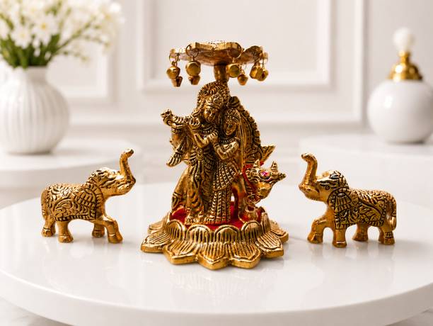 mahadev handi craft Radha Krishna with Elephant Pair Decorative Showpiece for Home Decorative Showpiece  -  12 cm