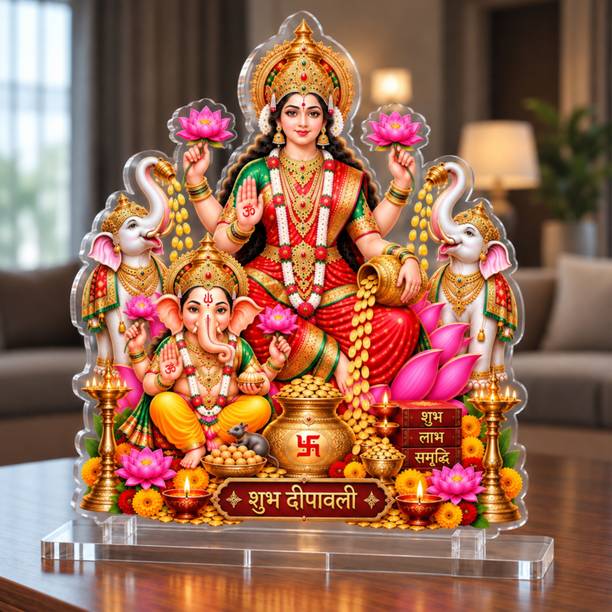 UVpixel Lakshmi Ganesh Idol Standee for Home Temple & Home Decor, 5mm Premium Acrylic Decorative Showpiece  -  17.78 cm