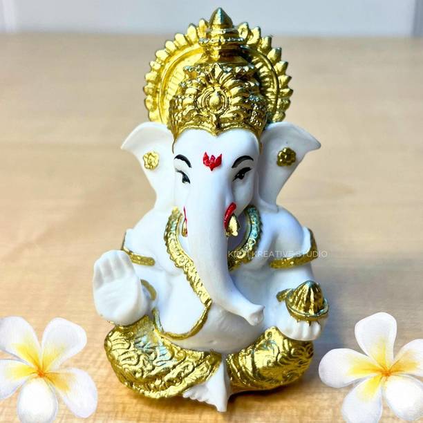 Kirti Kreative Studio Ganesha Car Dashboard for Home Decor Puja Lord , Office Desk Puja Room Figurine Decorative Showpiece  -  9 cm