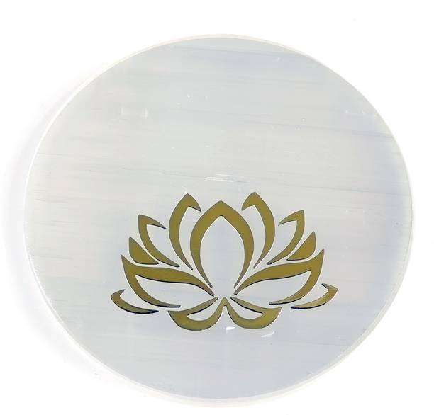 REIKI CRYSTAL PRODUCTS Selenite Flower Symbol Engraved Charging Plate 1 cm Feng Shui & Vastu Showpiece Decorative Showpiece  -  7 cm