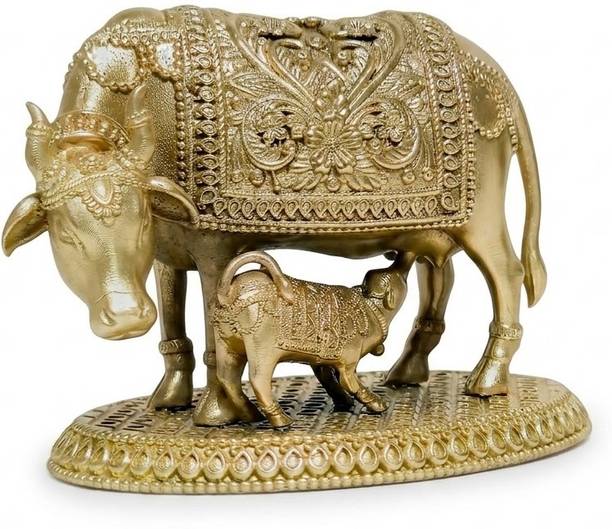 CraftyArt Brass Cow and Calf Idol for Home Decor Decorative Showpiece  -  6 cm