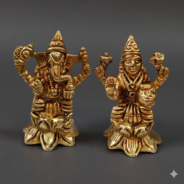 CopperCraft Brass Laxmi Ganesh Idol For Home And Office Gift Item Decorative Showpiece  -  5.08 cm
