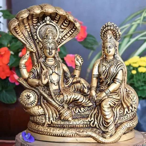 Chkoteravatiya laxmi vishnu idol, Lakshmi Vishnu Ji , Gold, Standard,Brass Lord Laxmi,Vishnu Decorative Showpiece  -  10 cm