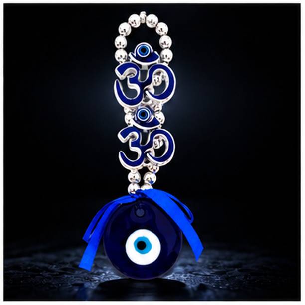 AirSoft Om Blue Evil Eye Hanging Charm Nazar Battu for Home Car Mirror Decor Gift Decorative Showpiece  -  16 cm