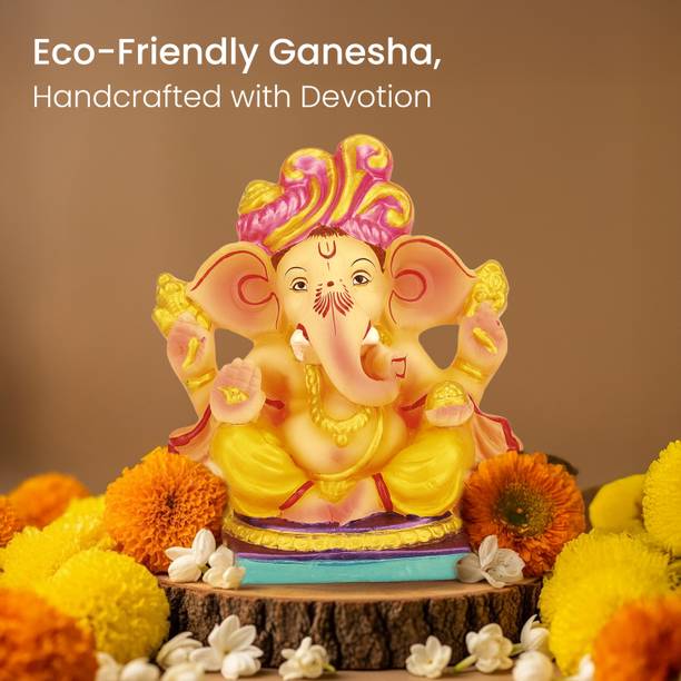 Cycle Pure 6-inch Eco-friendly Ganesh Idol for Ganesh Chaturthi with Agarbatti & Patka Decorative Showpiece  -  15 cm