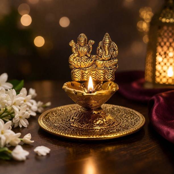 BOSCO Handicrafted Lakshmi Ganesh Tea Light Holder For Home Temple Decorative Item Decorative Showpiece  -  7 cm