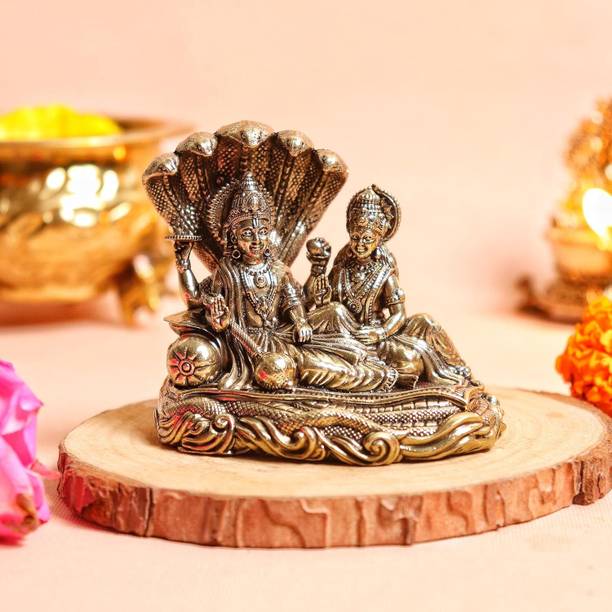 Akebi The Spiritual Living Brass Small Vishnu Laxmi Idol 2 Inch Decorative Showpiece  -  15 cm