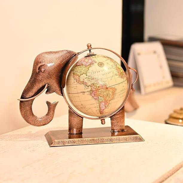 exportiq international Vintage Elephant Showpiece,Metal World Map Table Decor Decorative Showpiece  -  20.3 cm