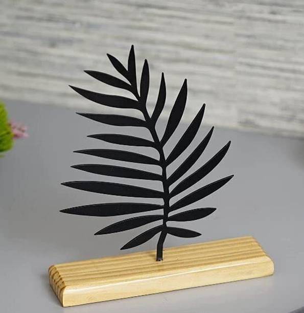 Ativan decor Tropical Leaf on Wooden Base Wire Art Designs for Home & Table Décor Decorative Showpiece - 20 cm