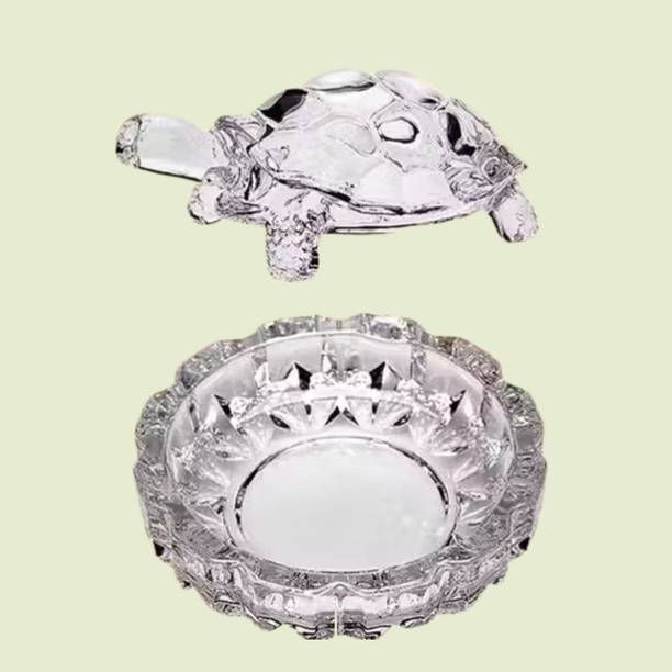 HUZUR JI TRADERS Feng Shui Glass Tortoise Bowl for Good Fortune Decorative Showpiece  -  10 cm