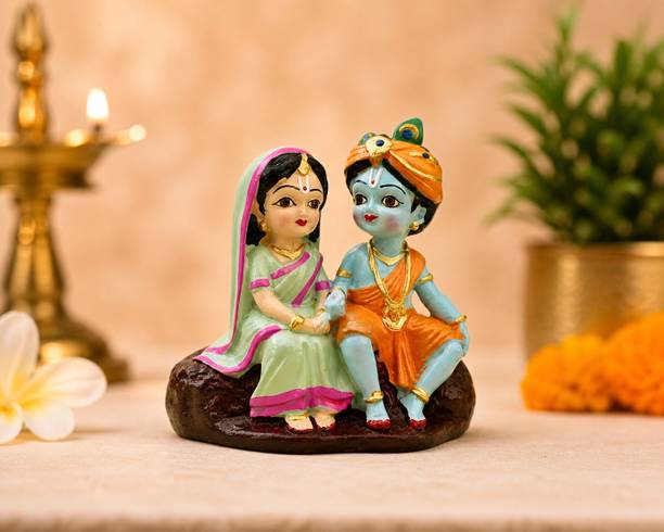 KYARAVIBES Radha Krishna Love Idol Showpiece for Home Decor | Polyresin Decorative Murti Decorative Showpiece  -  11 cm
