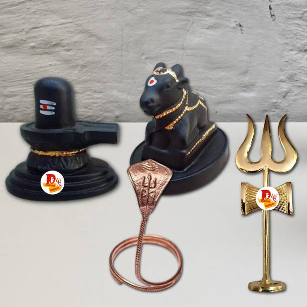 EliteTouch Shivling Idol, Shivling with Nandi, Copper Naag trishul Combo Set for Shivratri Decorative Showpiece  -  7 cm