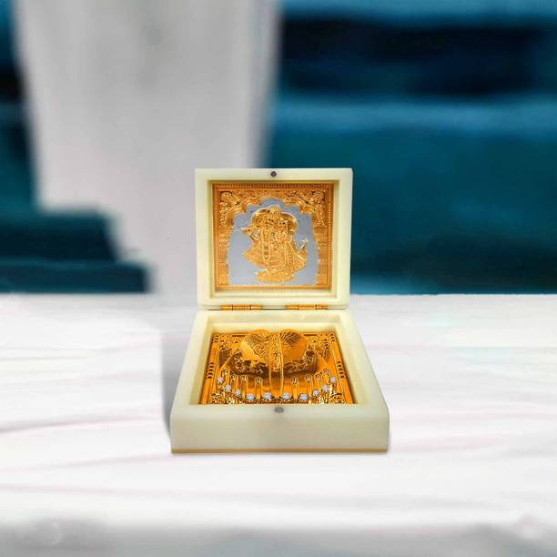 Adhvik Radha Krishna Gold Plated Wealth & Prosperity Charan Paduka Home/office/gift Box Decorative Showpiece  -  10 cm