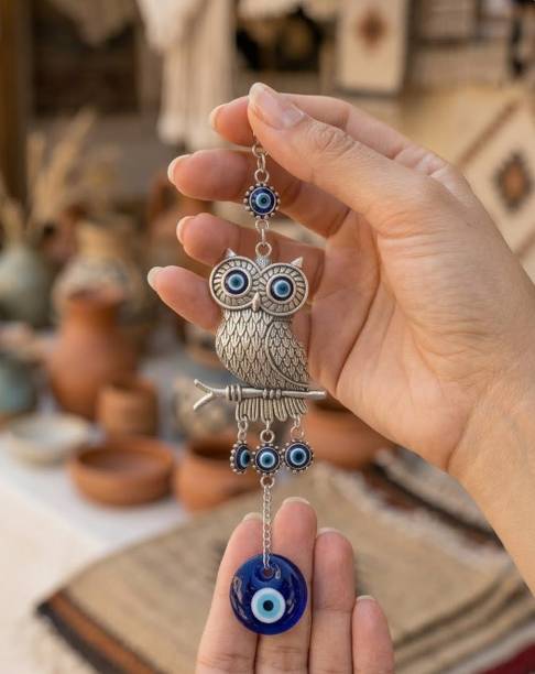 Unibuyzone Owl Evil Eye Hanging Charm – Protective Nazar Wall Hanging for Home Decorative Showpiece - 22 cm
