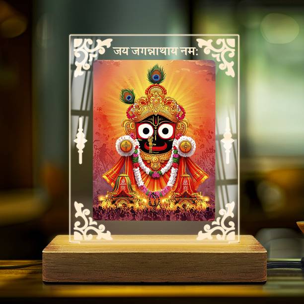 LoudCase Acrylic Customized LED Table Lamp with Wooden Base – Lord Jagannath Decorative Showpiece  -  17.8 cm