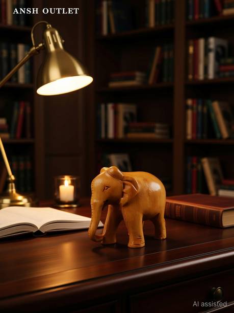 ANSH OUTLET Natural Wood Finish Design 3 Inches Down Trunk Elephant Showpiece Statue Decorative Showpiece  -  7.5 cm
