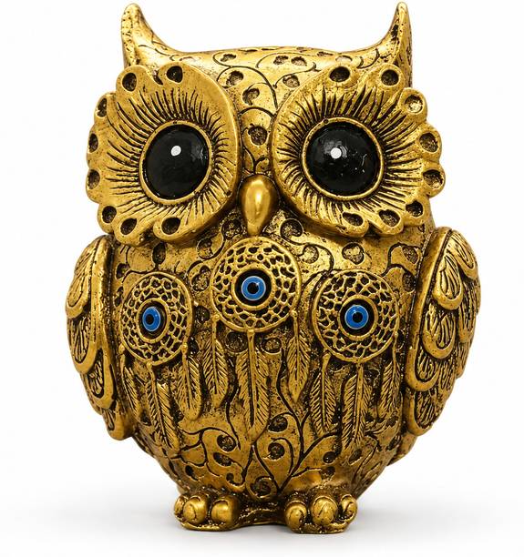 bellakuah hub Golden Owl Showpiece for Home Decor, Office Desk & Vastu Gifting D