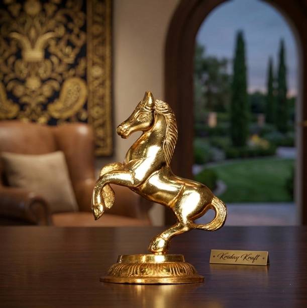KridayKraft Golden Finish Jumping Horse Metal Statue for Wealth,Income and Bright Future & Table Top Figurine for Living Room,Office,Bedroom,Decorative,Feng Shui & Vanstu,Animal Showpiece Figurines... Decorative Showpiece  -  12 cm