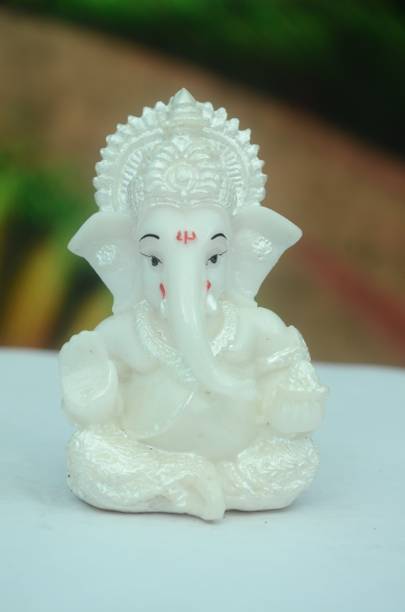Vindhya Shakti marble dust idol of ganesha Decorative Showpiece  -  5 cm
