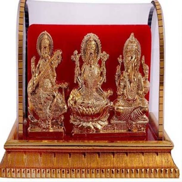 Awesome Craft Gold Plated Laxmi Ganesh Murti Brass Idol Ma Saraswati for Home Decor Decorative Showpiece  -  10 cm