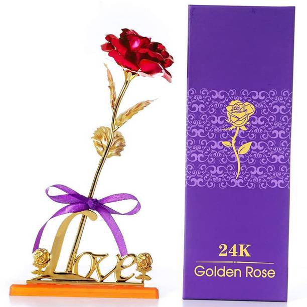 YaaYi Red Rose with Love Stand | Precious Red Rose for Loved one and Someone Special Decorative Showpiece  -  25 cm