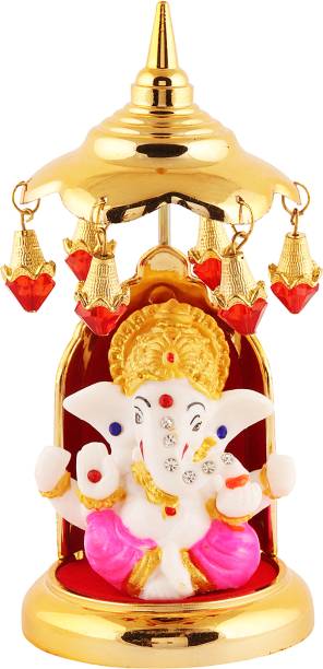jagriti enterprise Marble Ganesh Ji Idol Statue for Car Dashboard with Umbrella DecorativeShowpiece Decorative Showpiece  -  15 cm