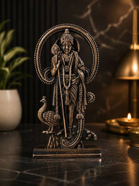 VIANSH Lord Murugan Idol with Peacock Statue for Home Decor, Pooja Room & Gift Purpose Decorative Showpiece  -  10 cm