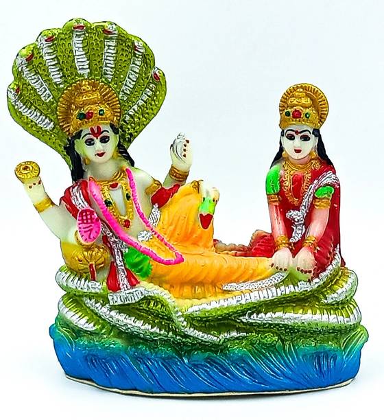 ATUT Vishnu Laxmi Idol on Sheshnag 16 cm | Unbreakable Multi-Color Puja Murti Decorative Showpiece  -  17 cm