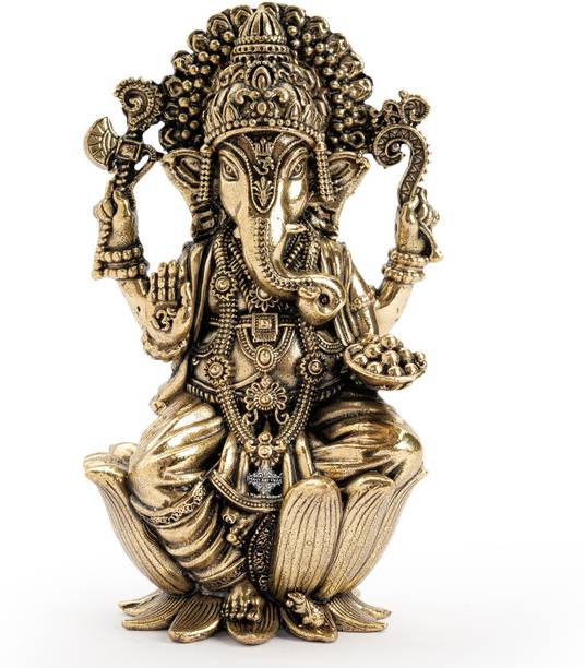 IndianArtVilla Brass Ganesh Murti Sitting On Kamal idel for Spritiual & Pooja, Golden, 2 Inch Decorative Showpiece  -  5.08 cm