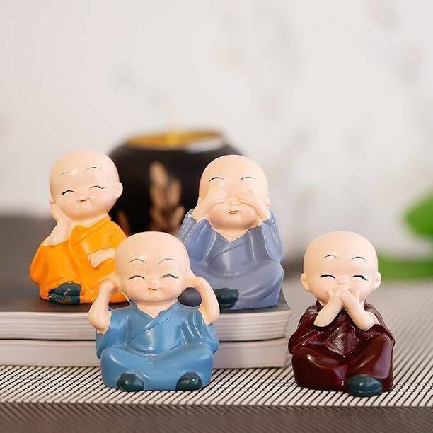 SGTOYS 4 Little Monk Buddha Statue Think No Evil Speak No Evil Hear Showpiece Decorative Showpiece  -  6 cm