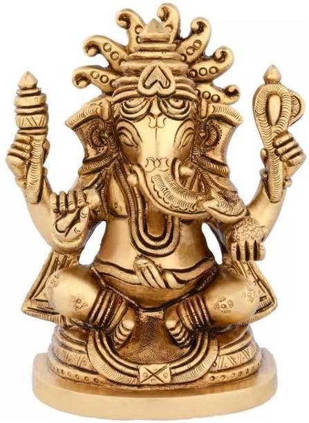 SHREEYAASH Shreeyash Ganesh Antique Brass Idol Ganesh Statue home decoratin statue Decorative Showpiece - 11 cm
