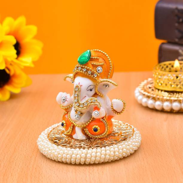 UniqueArt Lord Ganesha Idol Figurine Showpiece Hindu Polyresin Car Dashboard Decorative Showpiece  -  8.75 cm